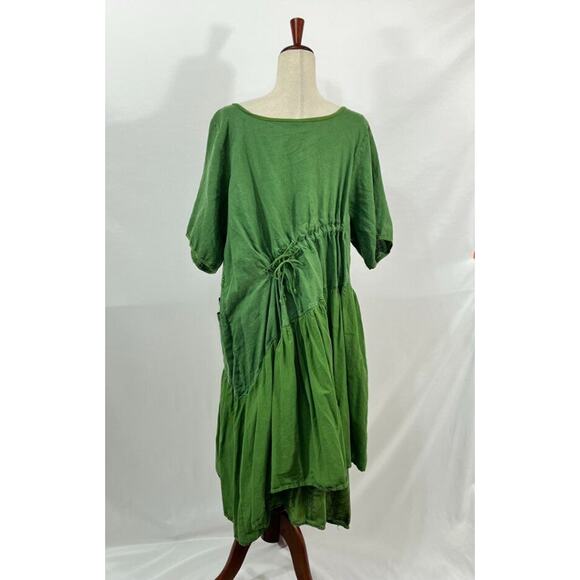 BLUE FISH Sz 1 Layered Green Short Sleeve Dress Linen - Picture 5 of 10